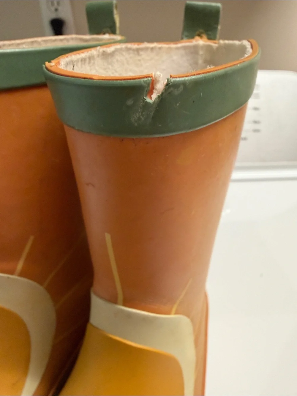 Kids Orange (terracotta)Rain Boots with green accent